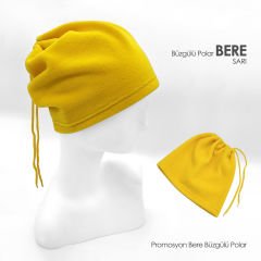 Promosyon Kaliteli İp Büzgülü Mavi Bere & Boyunluk