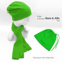 Promosyon İp Büzgülü Turuncu Renk Bere (Boyunluk) ve Atkı Takımı