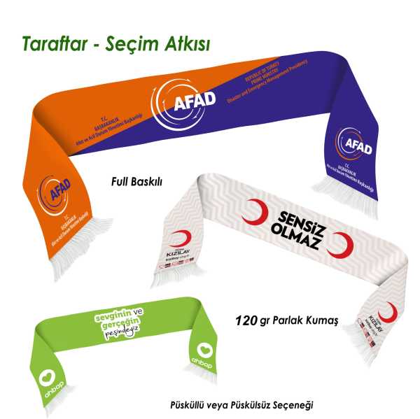 Parlak Saten Kumaş Resim Baskılı Taraftar Atkısı