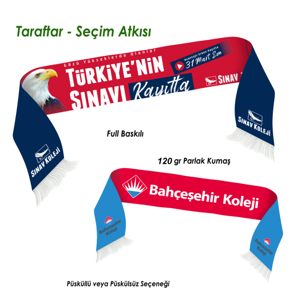 Parlak Saten Kumaş Resim Baskılı Taraftar Atkısı